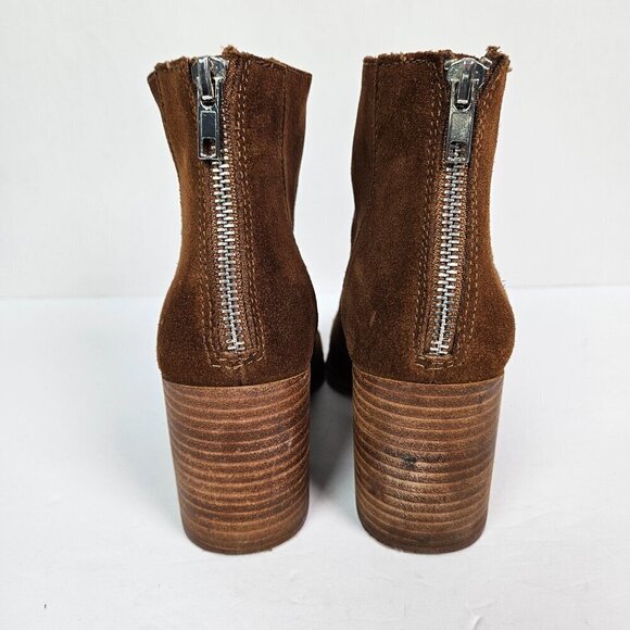 AQUA Dante Cognac Brown Suede Stacked Heel Ankle Boot 7.5 - Picture 5 of 9